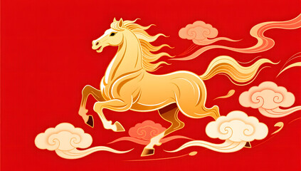 Galloping golden horse in festive Chinese style