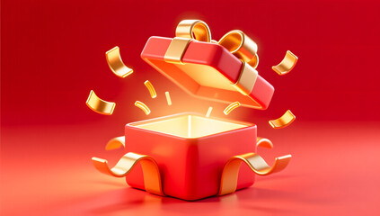 A lively red surprise gift box for promotions