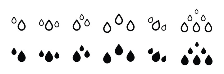 Water drop shape icon set. Blood icon symbol silhouette. Various shapes of water drops, water, and rain icon. Oil drop icon