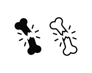 Broken bone vector icons. Fractured human bone. Crack or break bone symbol