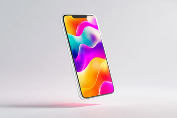 Modern smartphone with vibrant colorful screen floating in mid air