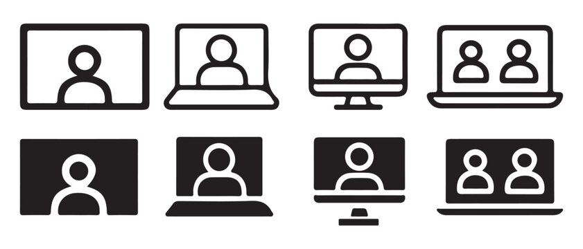 Online meeting and video conference icons set isolated on white background.