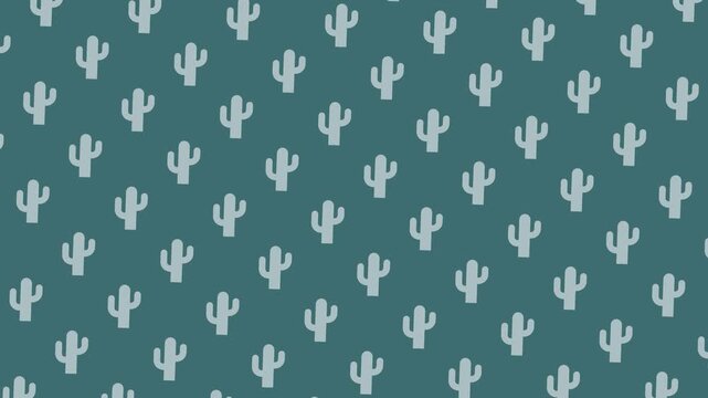 Seamless Cactus Pattern Animation on blue Background Loop