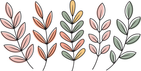 Colorful Botanical Leaf Branch Illustration Set