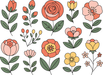 Colorful Cute Floral Illustration Set