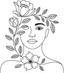 Minimal Floral Female Face Continuous Line Art