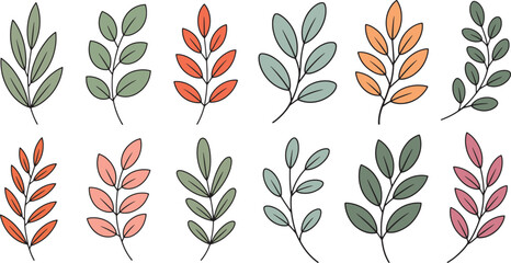 Modern Botanical Leaf Icon Collection Flat Style
