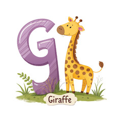 Tall Giraffe Character with Letter G Alphabet