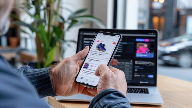 A hand holds a smartphone showing a competitor's product page