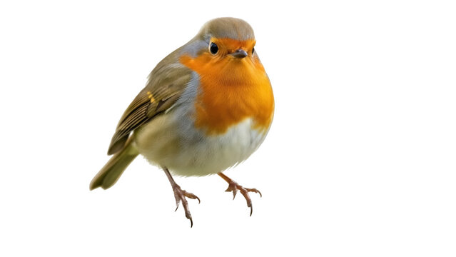 Isolated European robin, popular garden bird, on clean backdrop for easy use and creative projects