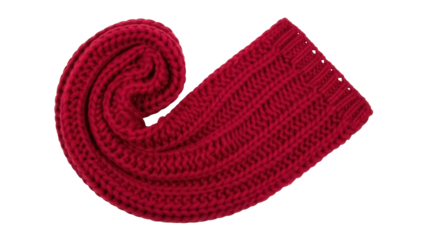 Isolated crimson knitted scarf accessory for winter and fall cold weather wardrobe item