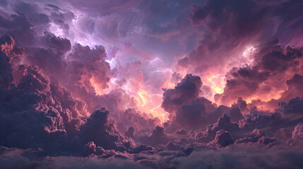 Nighttime thunderstorm with flashing lightning and colorful neon glows illuminating storm clouds, capturing intense energy, dramatic atmosphere, and vibrant electrical activity in the sky.