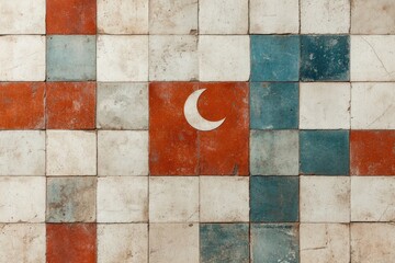 Ornamental arabesque texture with iconic Islamic symbols in a seamless layout