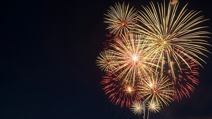A vibrant display of fireworks illuminating a dark night sky with red