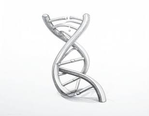 A detailed pencil sketch of a DNA double helix, on a white background