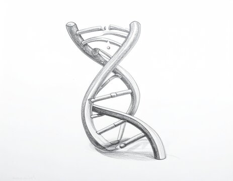A detailed pencil sketch of a DNA double helix, on a white background - Powered by Adobe