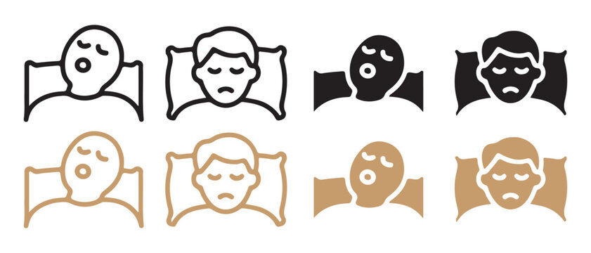 Icons illustrating the difference between peaceful sleep and restless sleep patterns. - Powered by Adobe