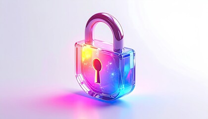 A translucent lock glowing with vibrant neon colors against a white backdrop