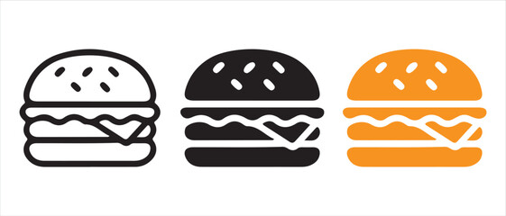 Variations of a hamburger icon in outline, solid black, and orange color styles.