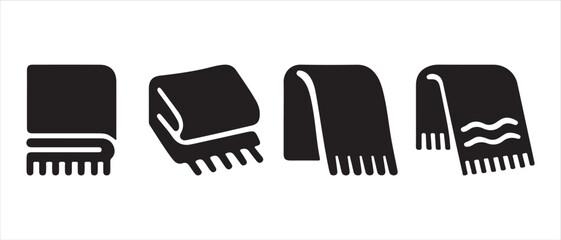 Minimalist black icons depicting blankets and throws in various folded and draped arrangements.