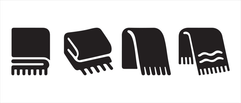 Minimalist black icons depicting blankets and throws in various folded and draped arrangements.