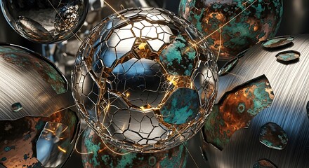 Rustic Metal Spheres with Oxidized Surface.