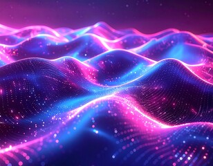 Glowing wavy 3D digital art in pink and blue colors