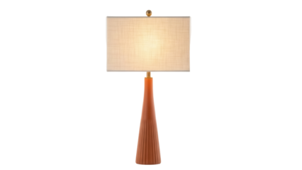 Modern orange table lamp with rectangular shade isolated PNG, contemporary lighting fixture for home decor and interior design projects