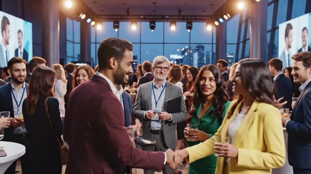 Wide Shot of a Networking Area After a Seminar With Authentic Energy and HDR Lighting