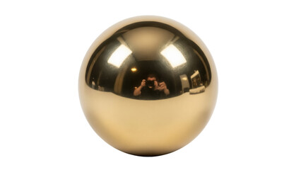 Shiny golden sphere isolated PNG on transparent background, metallic ball with reflections for graphic design and decorative use