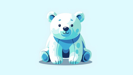 Flat vector illustration of a cute cartoon polar bear on a light blue background 