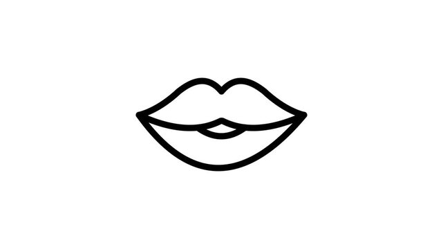 Beautiful glossy lips with love showing kiss animated icon, premium vector design
