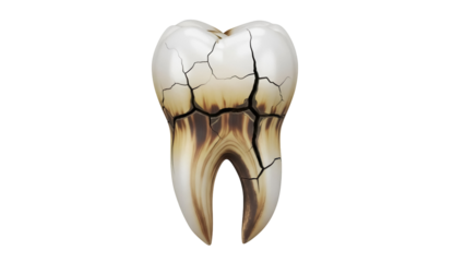 Cracked and damaged molar tooth isolated PNG, dental health problem concept for medical and healthcare designs on transparent background