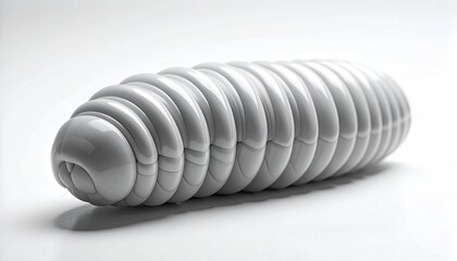 Rendered, cylindrical, white object resembling an insect larva