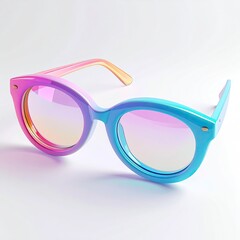 Pastel sunglasses with gradient color lenses sitting on a white surface