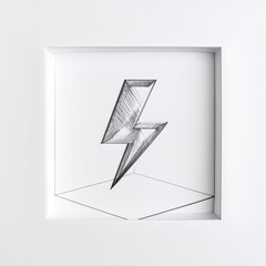 A 3D illustration of a lightning bolt floating in a white box frame