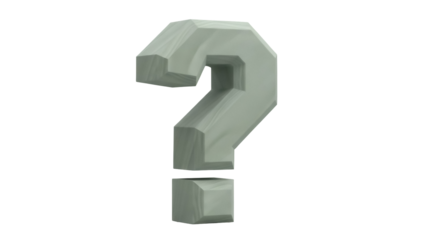 Green question mark isolated PNG on transparent background, 3D rendering of a blocky symbol for uncertainty and inquiry