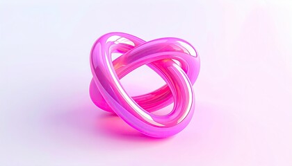 Glossy, pink, intertwined torus against a soft white gradient