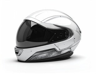Sleek white protective headgear with tinted visor, isolated on white