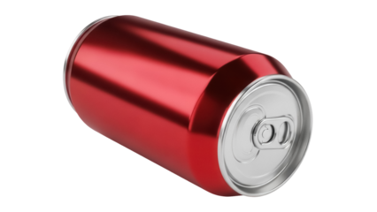 Red aluminum soda can isolated PNG on transparent background, refreshing beverage container for product mockups and graphic design projects