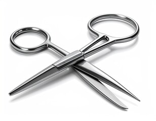 Sharp, silver surgical scissors resting on a white background with shadows
