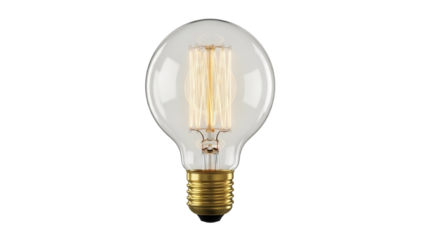 Vintage Edison light bulb PNG isolated on transparent background, antique style filament lamp for retro design and decoration