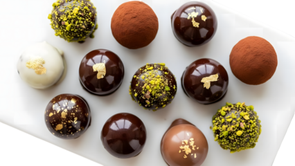 Assorted chocolate truffles on white plate