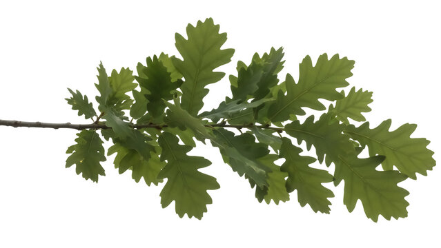 Oak tree branch with green leaves isolated PNG, foliage with jagged edges on transparent background, natural element for graphic design