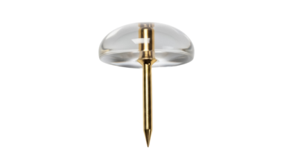 Gold push pin isolated PNG on transparent background, office supply for bulletin boards and cork boards, notice board pin