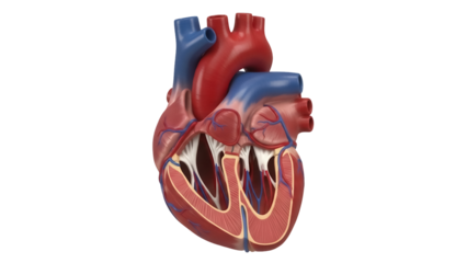 Detailed human heart model PNG isolated on transparent background, anatomical organ for medical study and educational resources