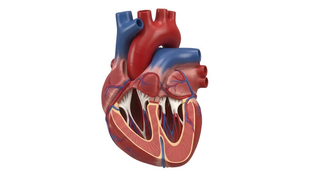 Detailed human heart model PNG isolated on transparent background, anatomical organ for medical study and educational resources