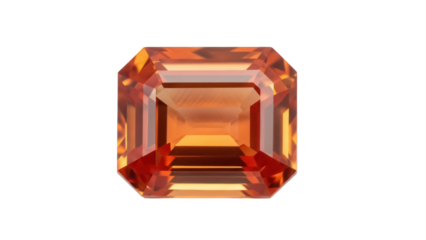 Orange gemstone isolated PNG, radiant cut precious stone for jewelry design and luxury goods, vibrant color and clarity on transparent background