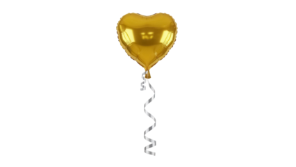 Golden heart balloon PNG isolated on transparent background, festive party decoration for love and celebration themes
