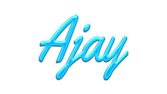 Glowing blue effect of name Ajay on white background.